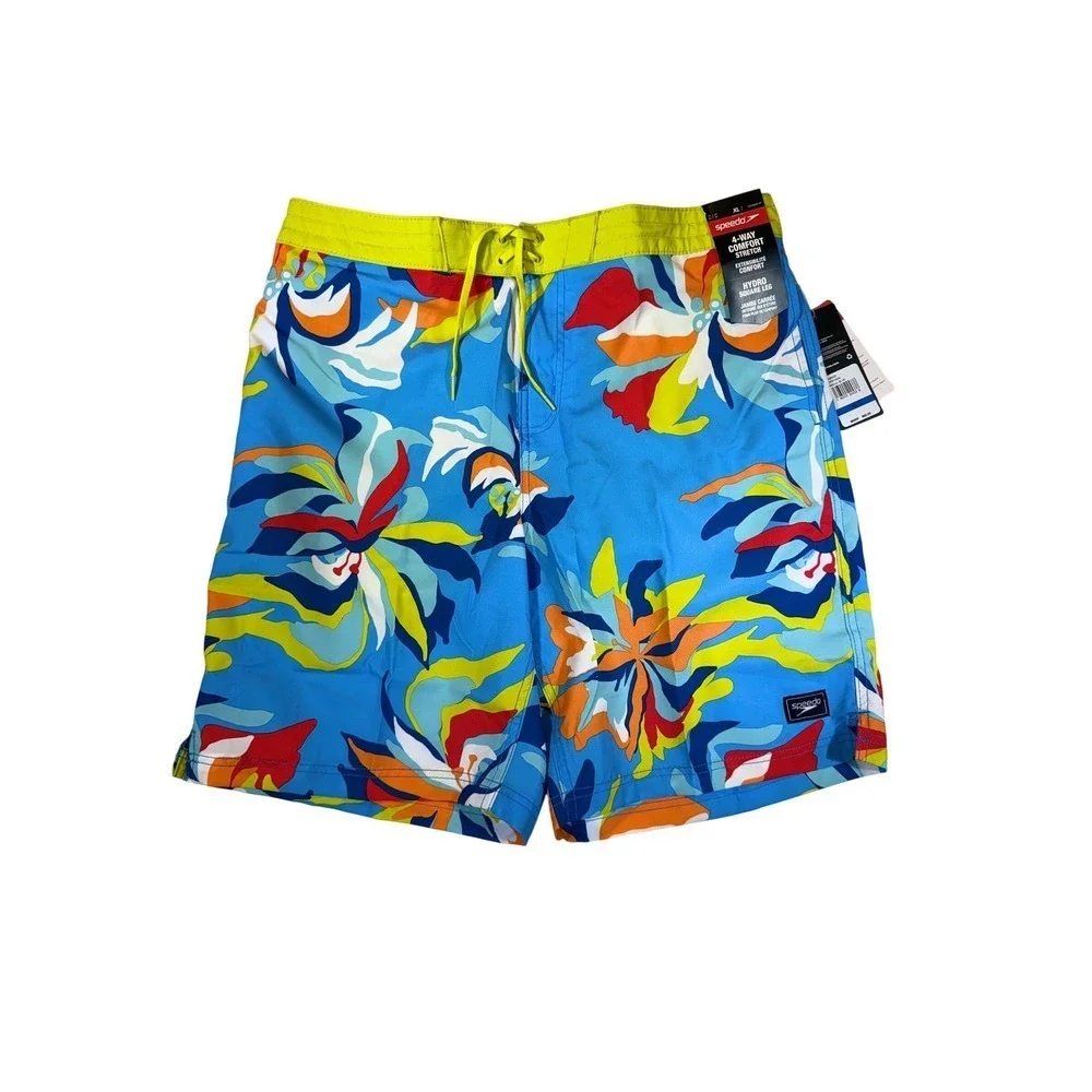 Speedo Men's Hydro Square Leg Board Shorts Blue Floral Print Stretch XL